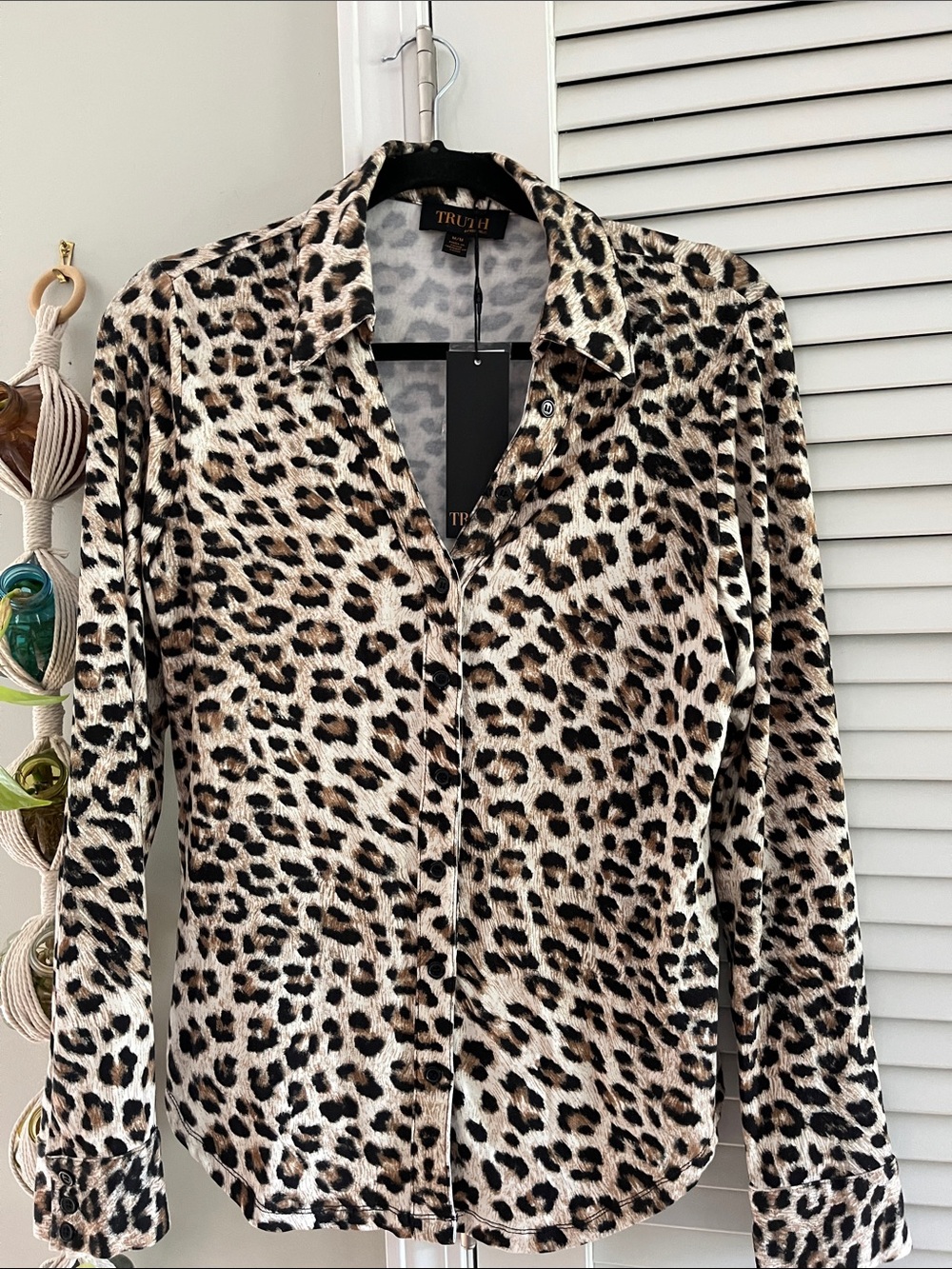 Truth Leopard Print Button-Down Shirt in Tan, Black and Cream